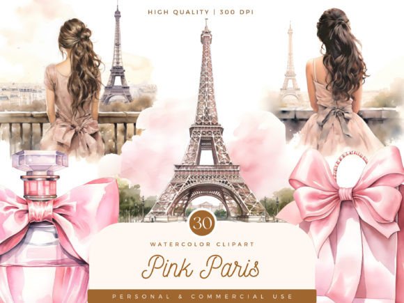 Download Watercolor Pink Paris Clipart Bundle - Premium Bundle
